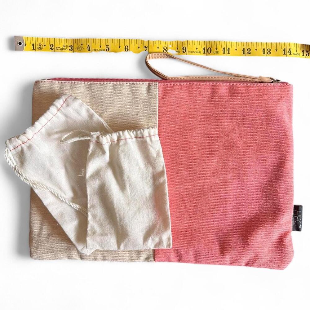 Hamilton Perkins Recycled Canvas Everyday Utility Pouch Organizer Bag Pink Tan